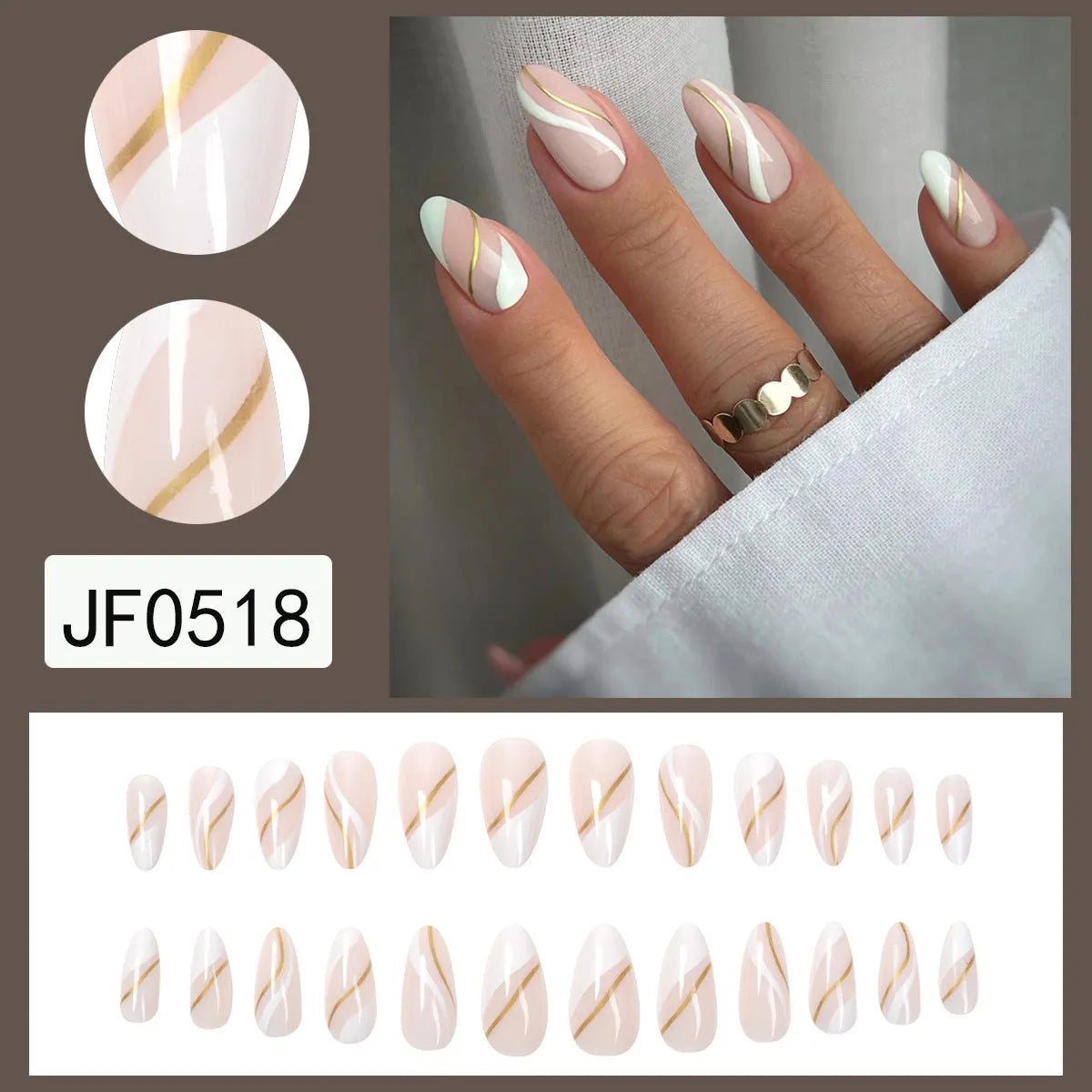 Golden Lines plaid pattern nail stickers in JF0518 colour on plastic wearable armour base.