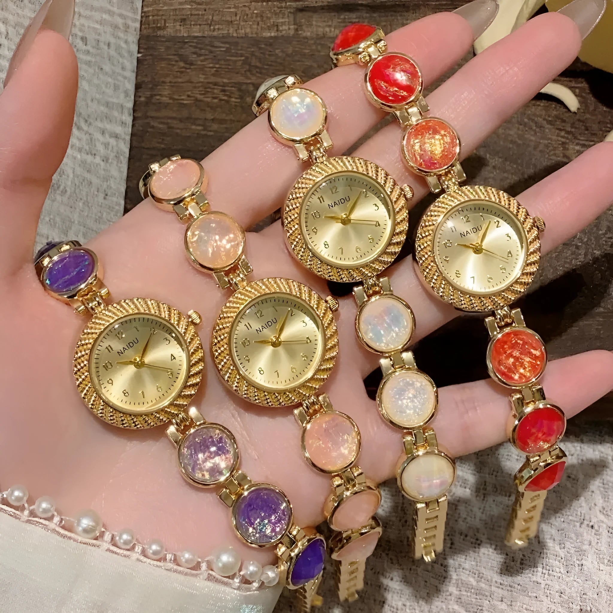 Women's quartz watch with 25mm round dial in milky white, dark green, purple, light green, cherry pink, or orange pink