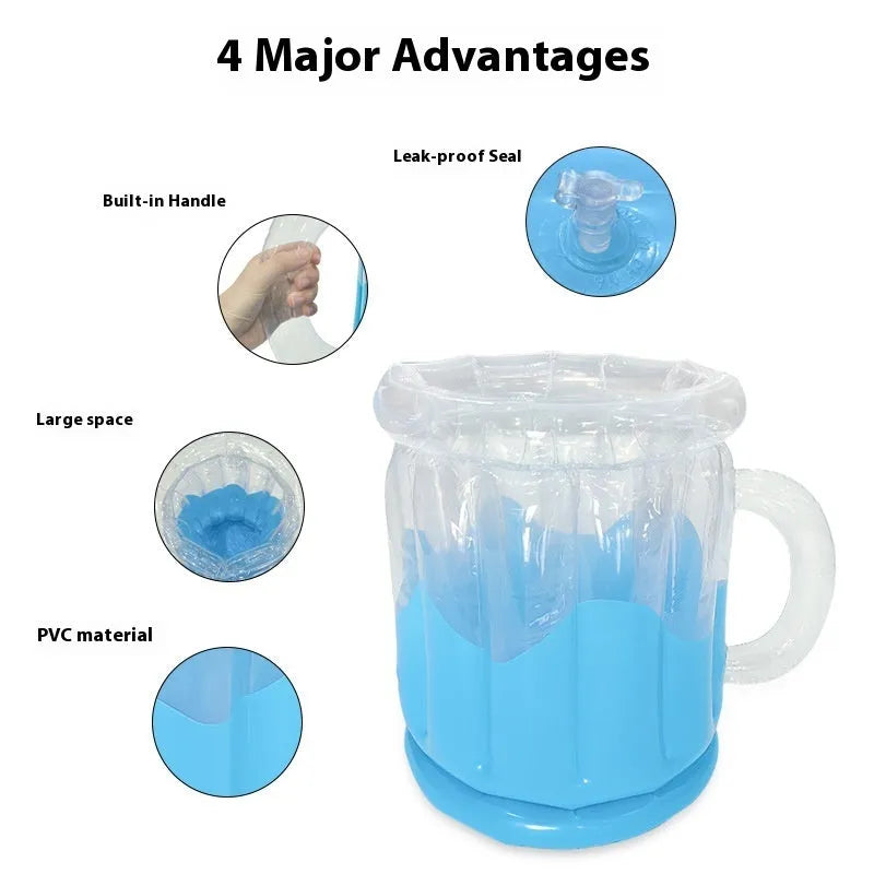 Yellow inflatable PVC ice bucket for beer and drinks at outdoor parties and camping