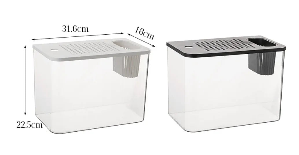 Medium plastic betta fish tank with cover in black or white, dimensions 32x18.5x23cm
