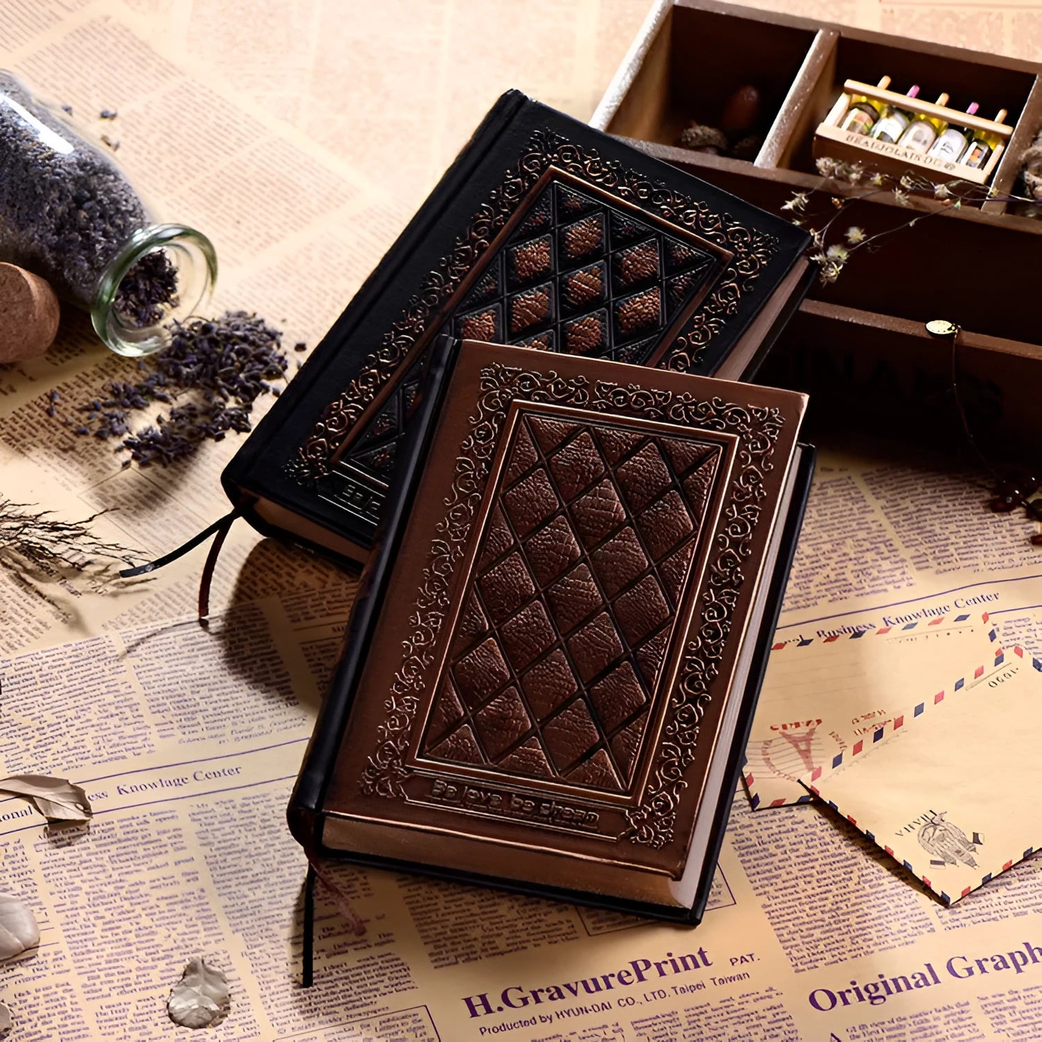 Embossed faux leather notepad with a super thick, textured cover in bronze colour
