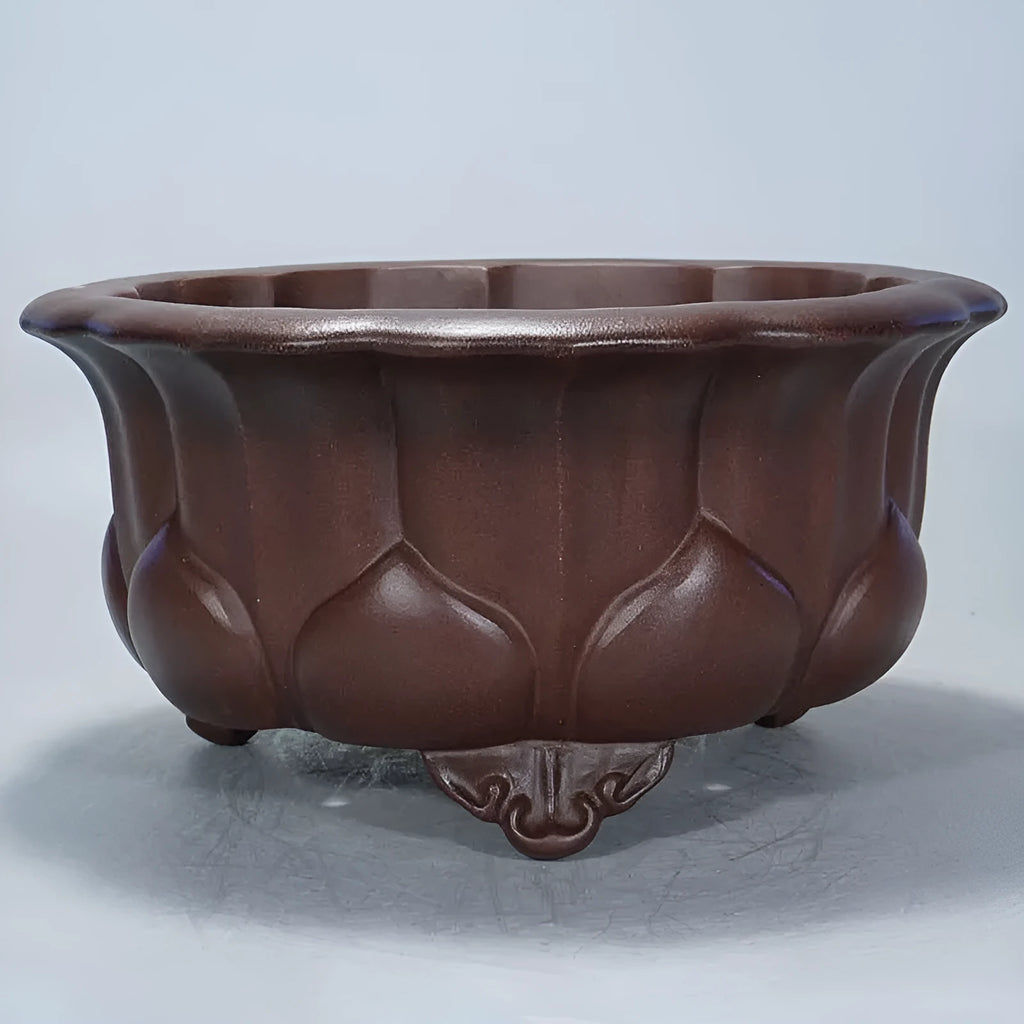 Chinese classical style purple sand flower pot with petal basin shape for succulents.