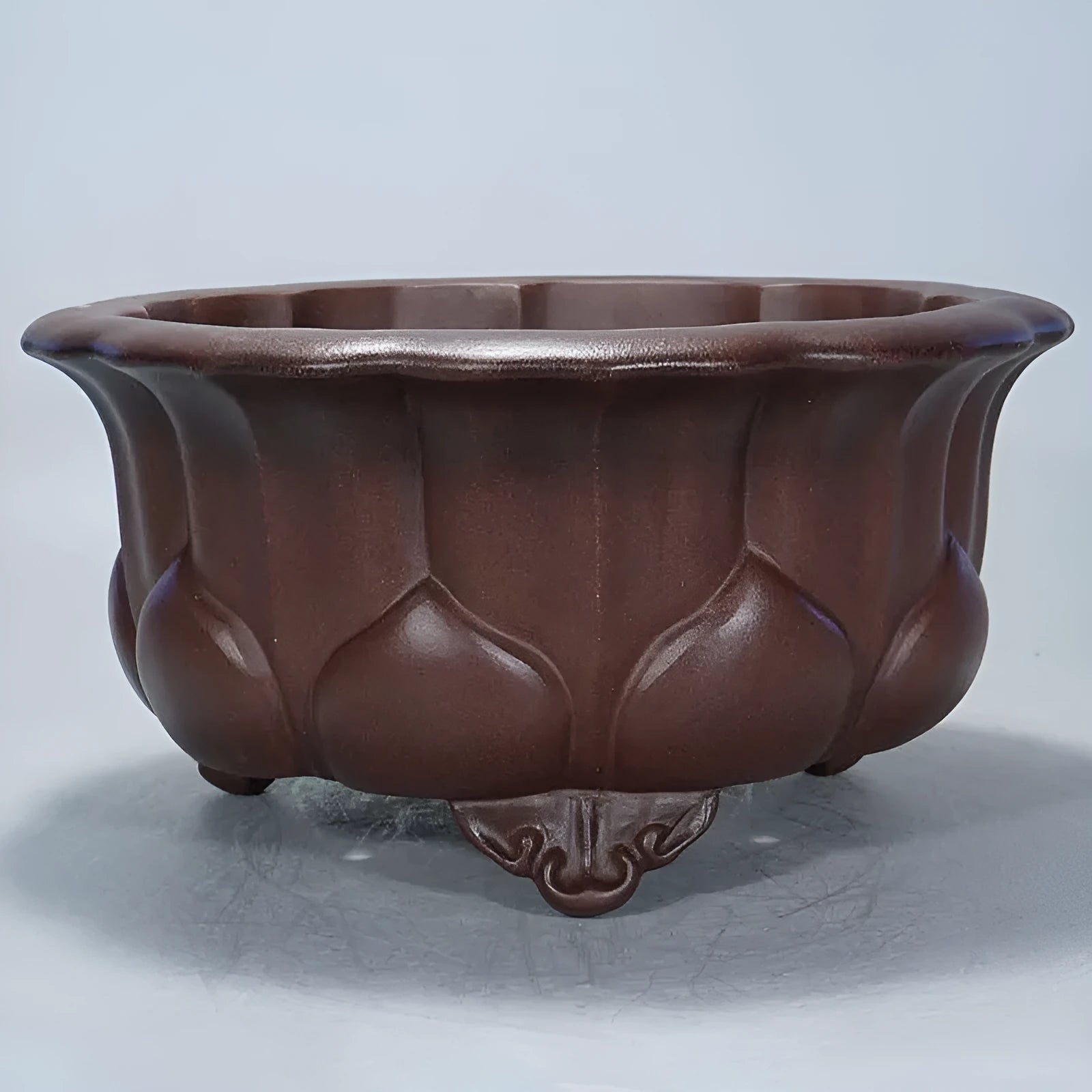 Chinese classical style purple sand flower pot with petal basin shape for succulents.