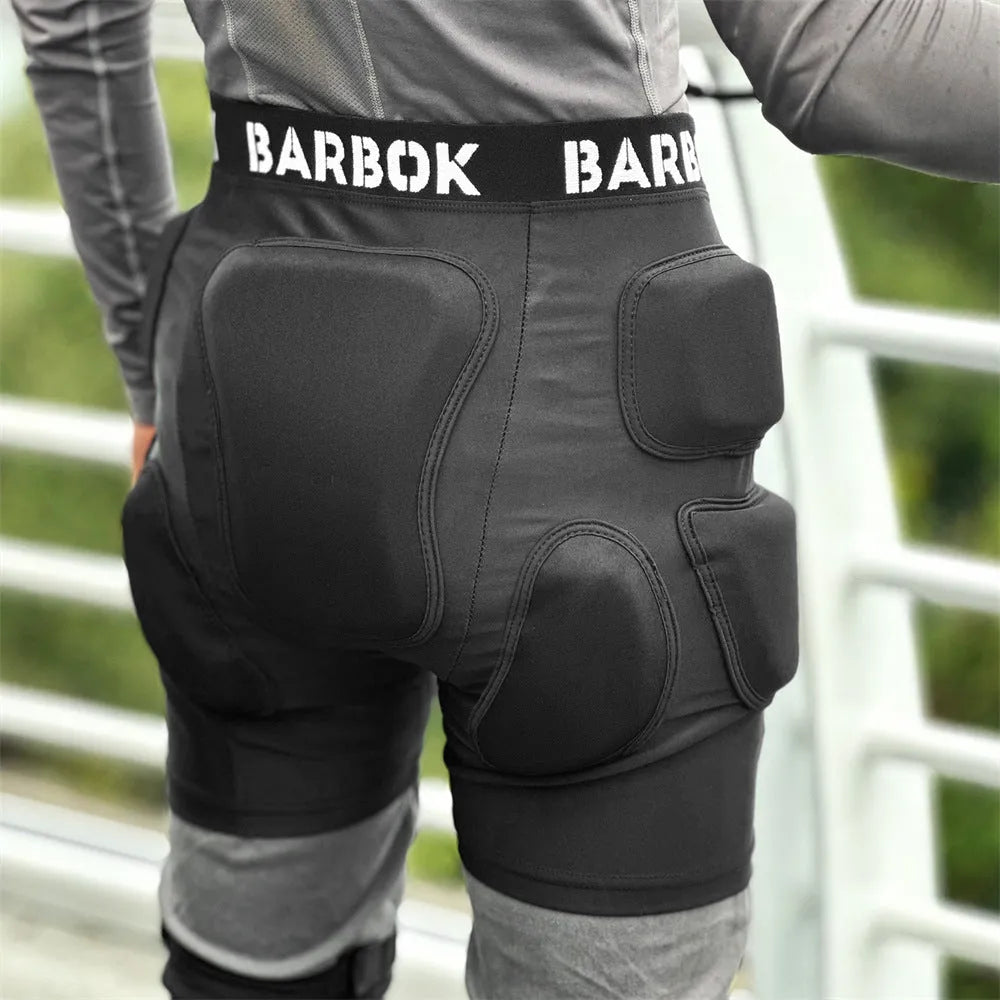 Black spandex hip protector pad with NBR foam for roller skating and skateboarding safety.