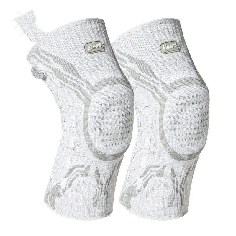 Grey white sports knee pad for left or right foot in adult sizing for basketball football running protection