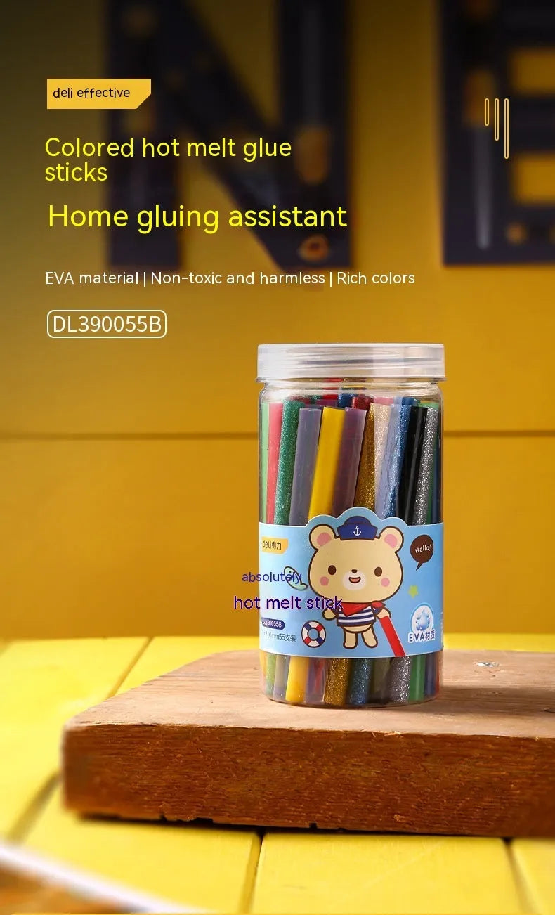 Pack of 55 transparent EVA hot glue sticks measuring 7mm by 100mm.