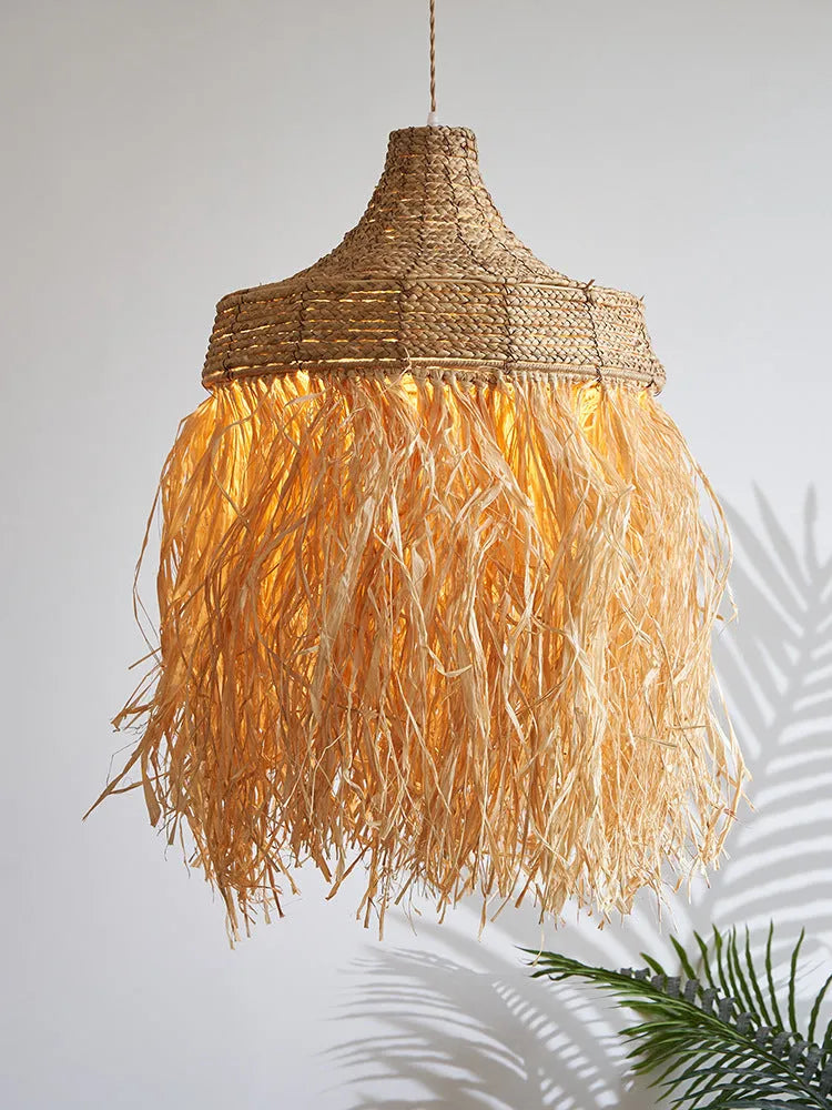 Southeast Asian style woven willow restaurant chandelier with 50cm diameter pendant light
