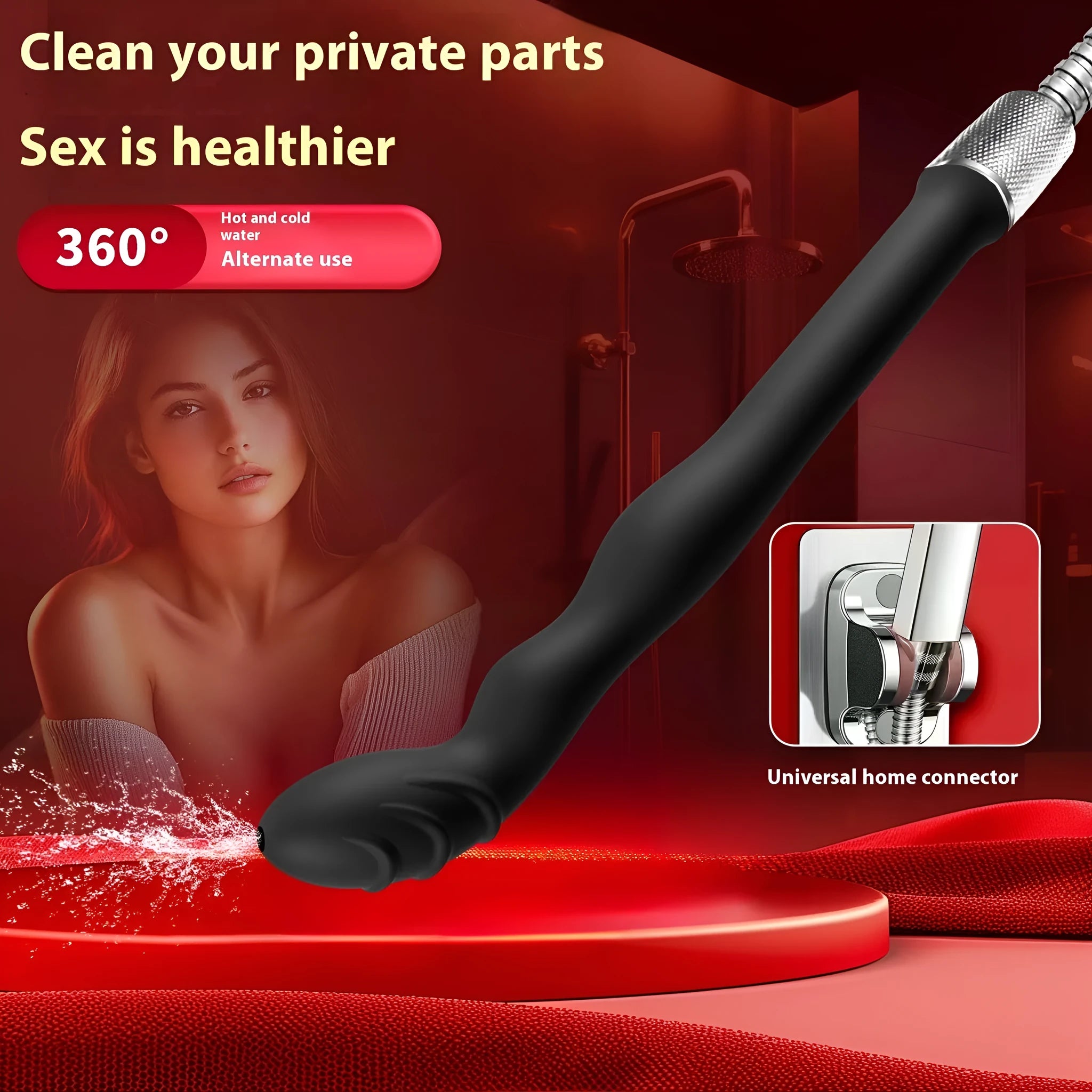 Black silicone hosepipe flusher for back court cleaning with enema attachment