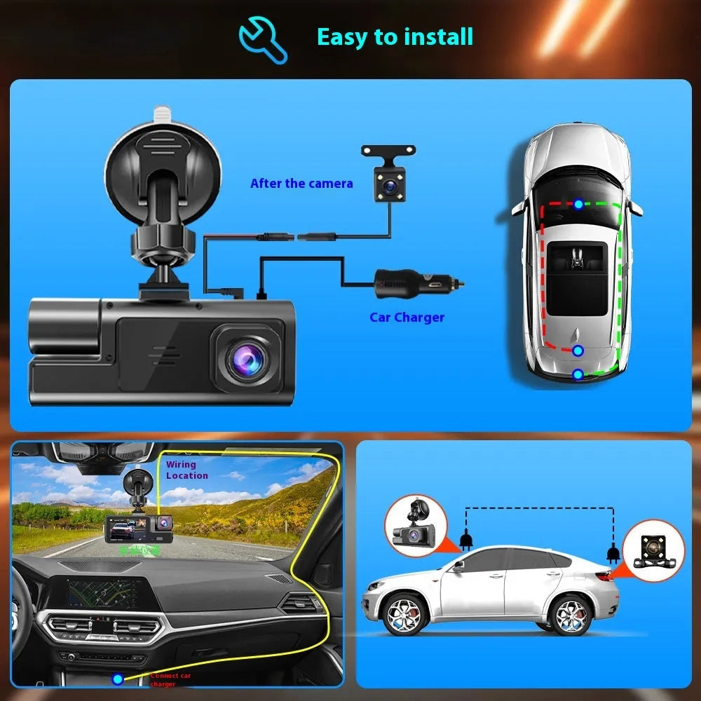 WiFi car dash cam with front and rear recording capability and 2.0-inch screen