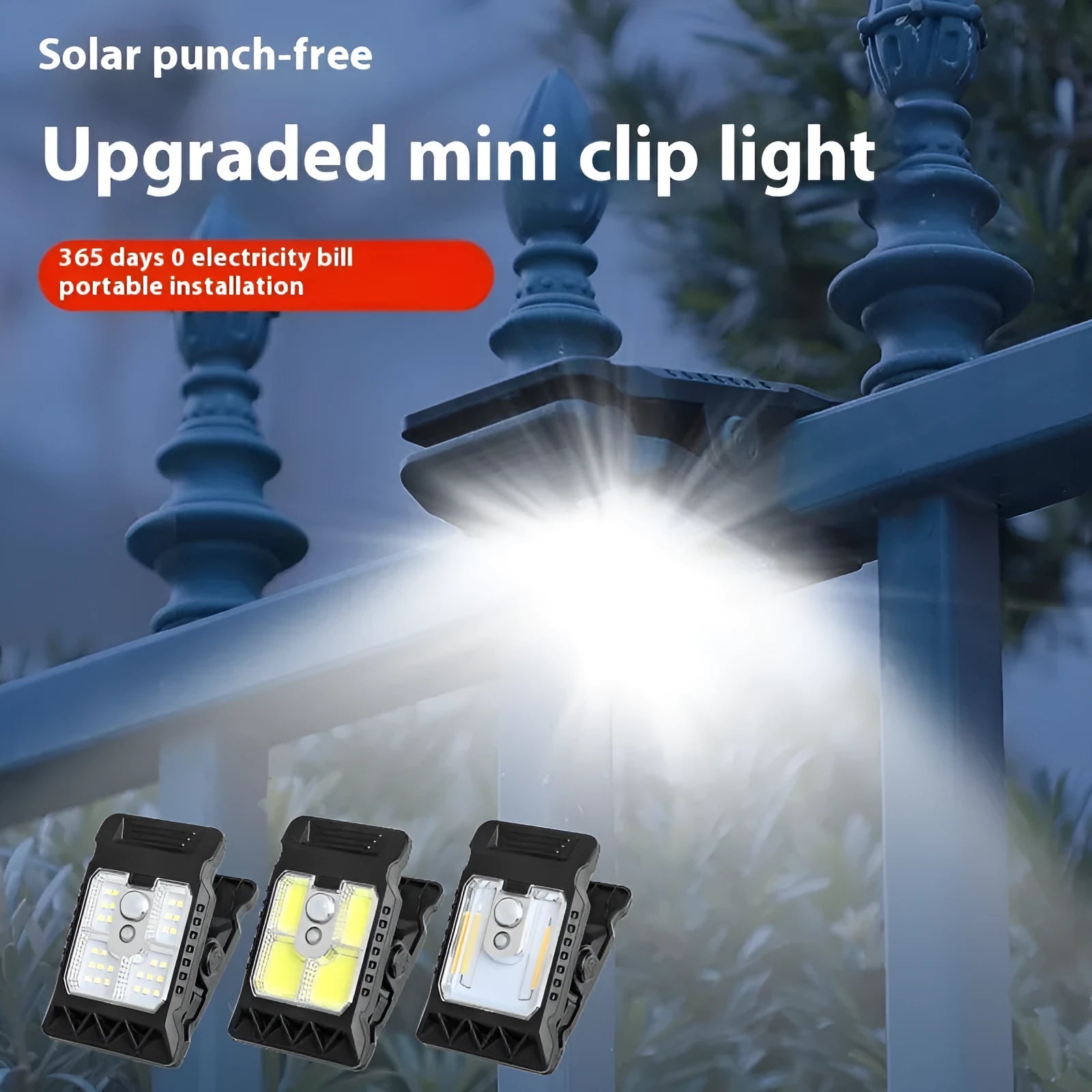 Compact clip lamp with intelligent human body induction featuring three brightness settings