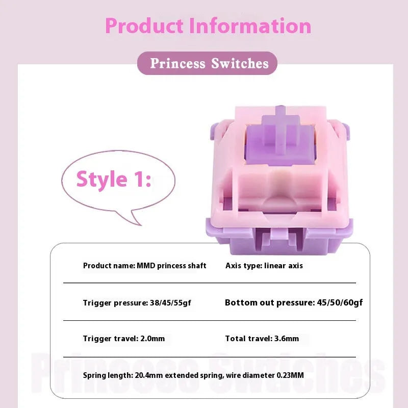 MMD Princess mechanical keyboard switch linear axis with spring for custom PC builds