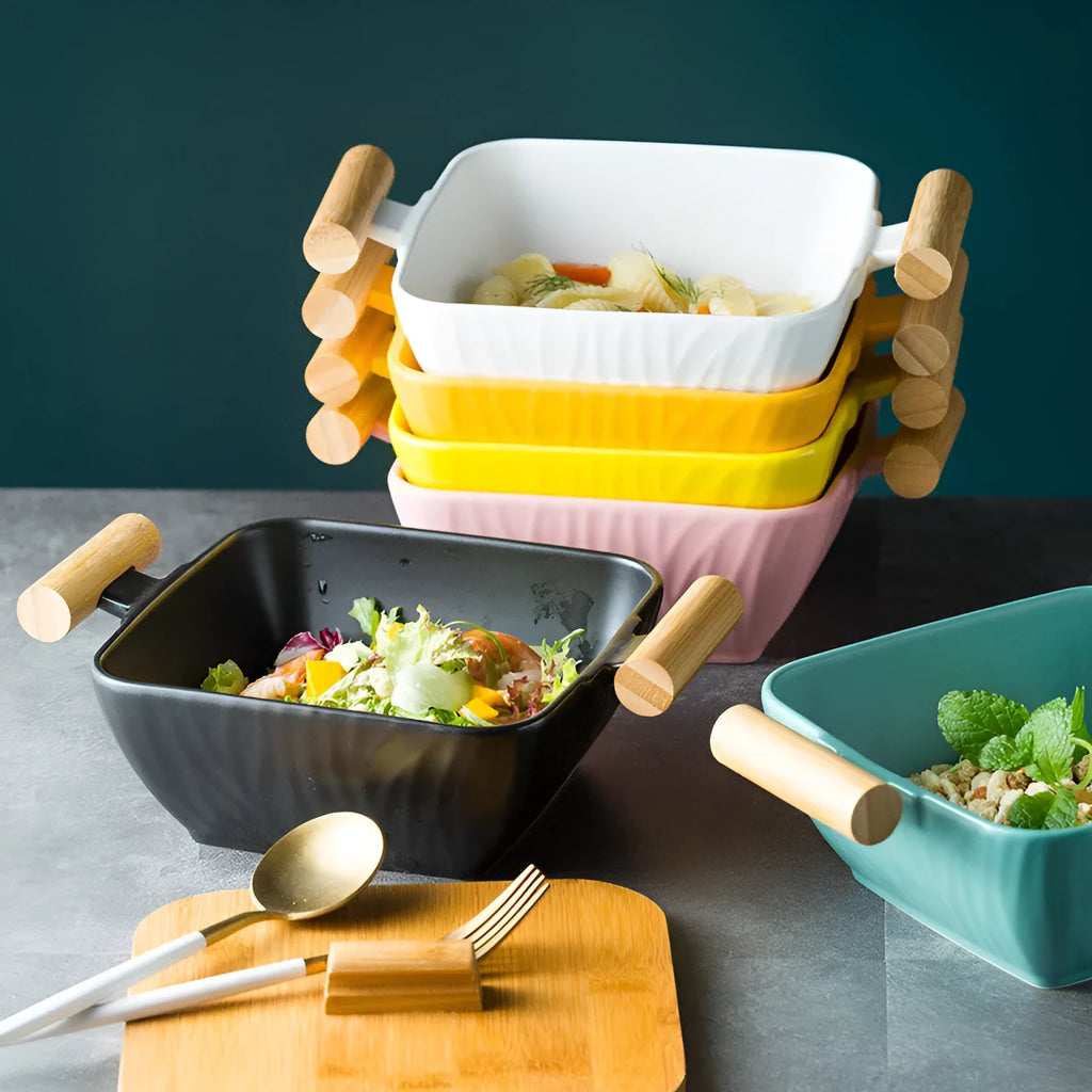 Creative irregular ceramic serving bowl with lid in modern simple style