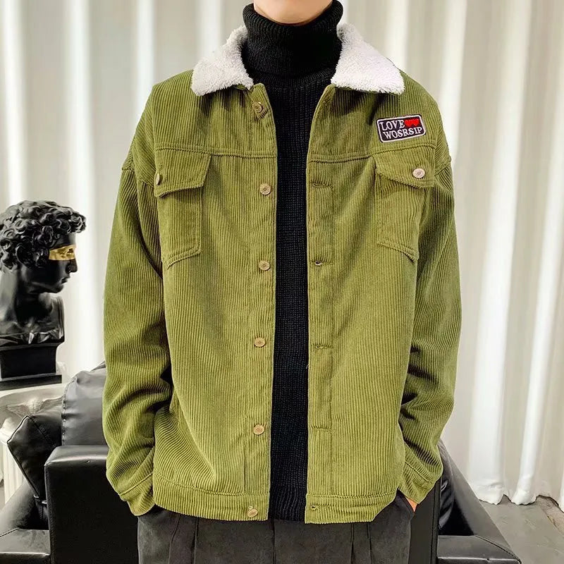 Men's corduroy workwear jacket in loose fit with large stick pockets