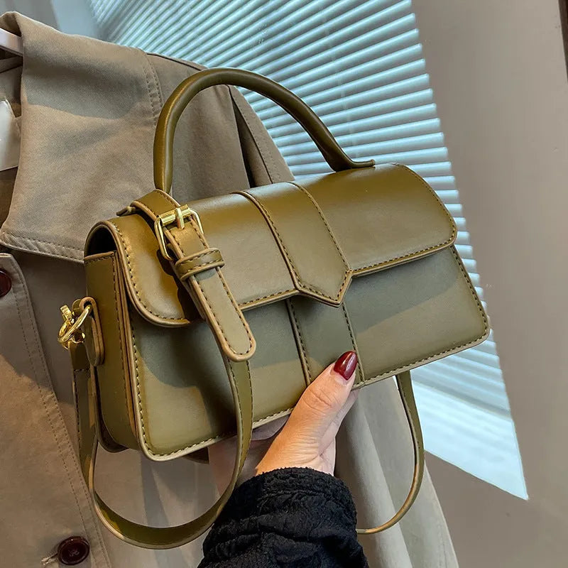 Women's beige PU leather messenger bag with sandwich pocket and file compartment