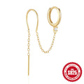 S925 sterling silver geometric ear clip stud earrings with chain, flower and tassel detail in gold electroplated finish.