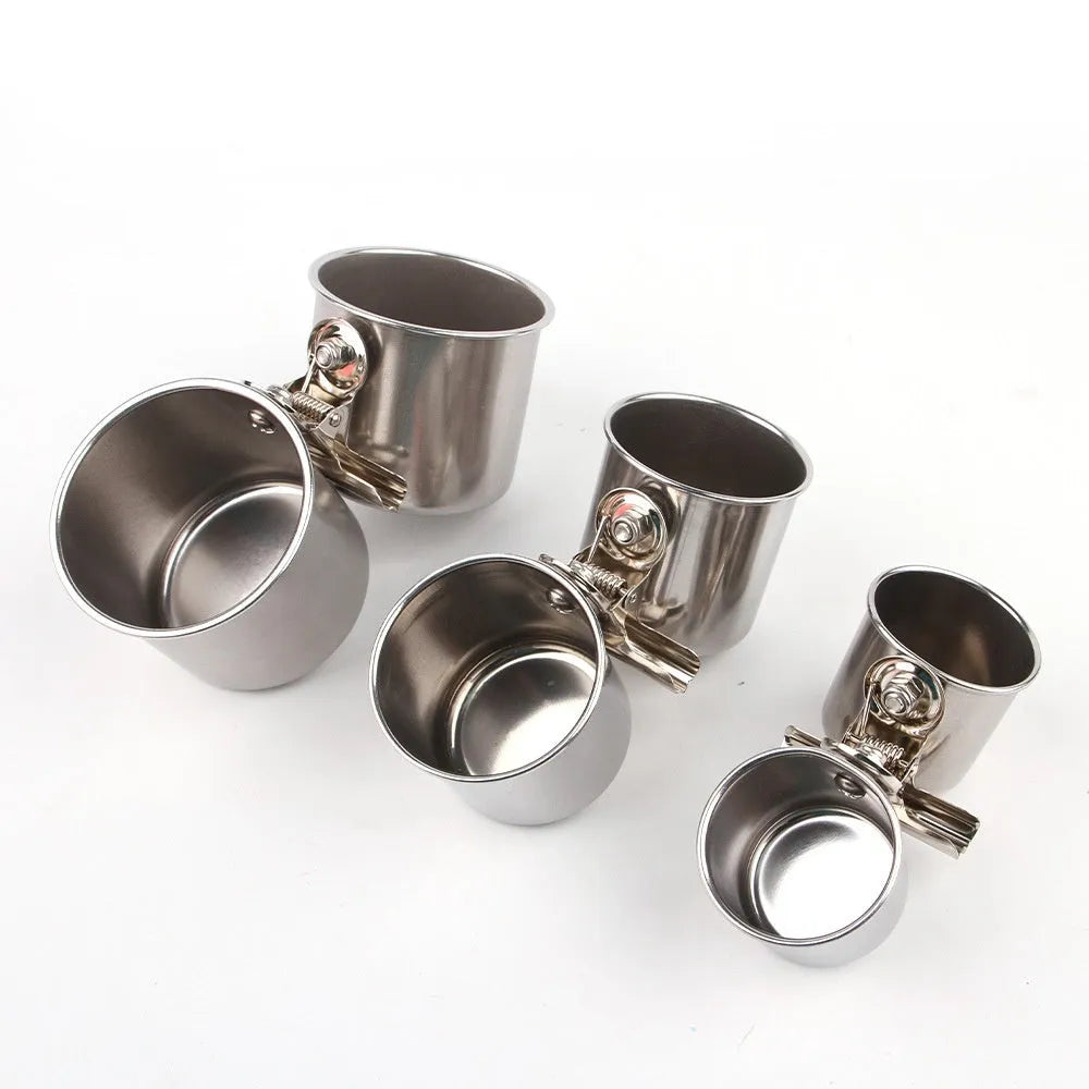 Stainless steel birdcage feeder in natural colour, shown in small, medium, and large size options.