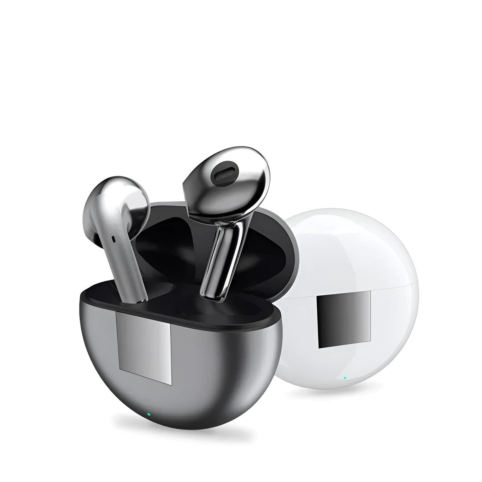 White J6 wireless Bluetooth earbuds with semi-in-ear design and charging case