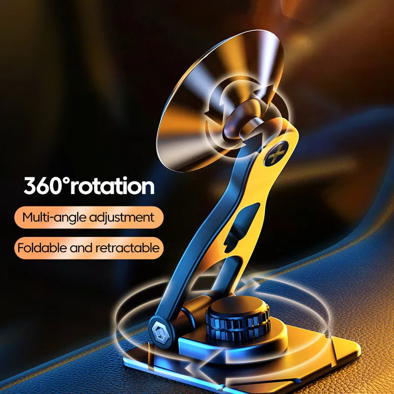 Telescopic folding car phone holder with magnetic mount on car dashboard