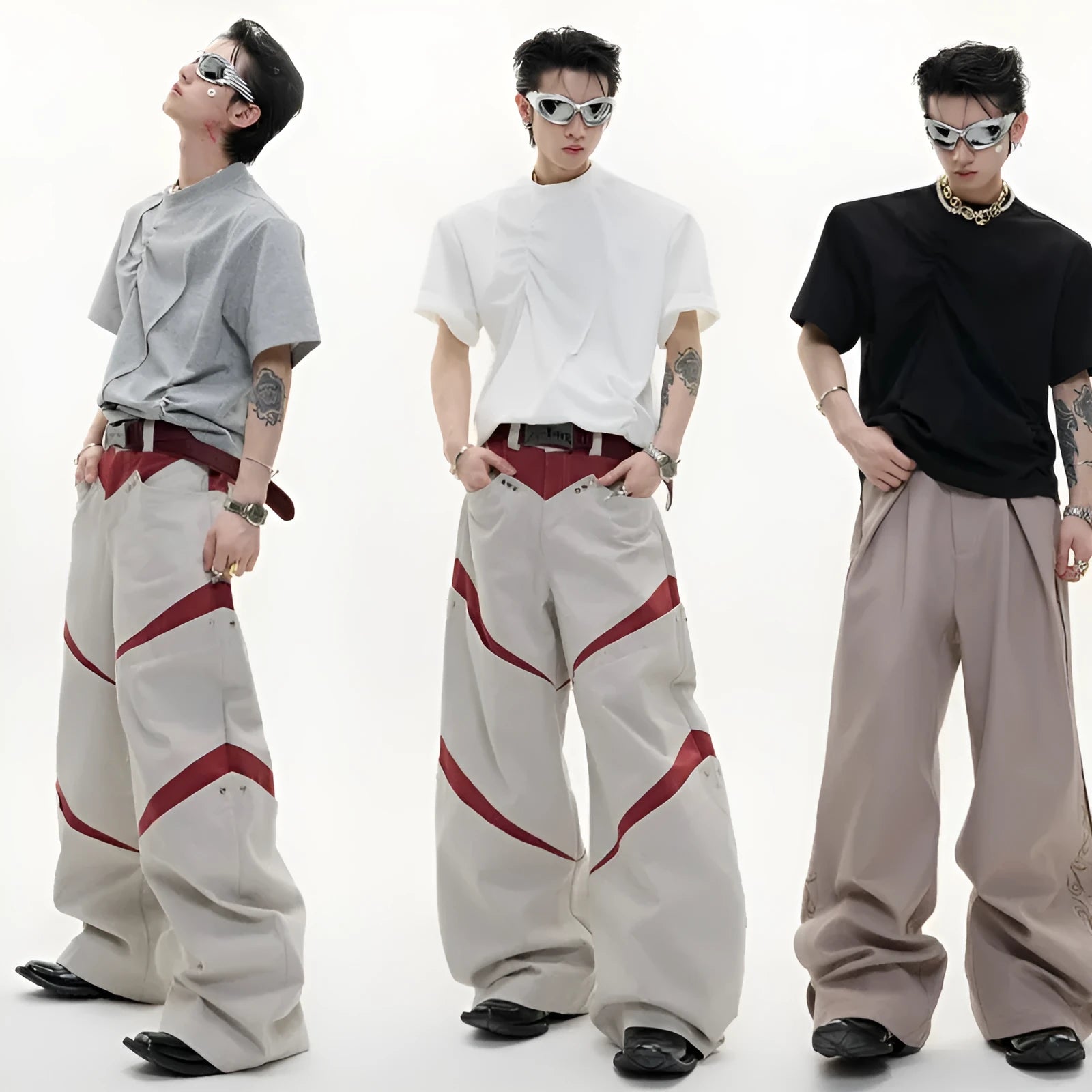 Men's cotton t-shirt with three-dimensional pleated design in loose fit styling