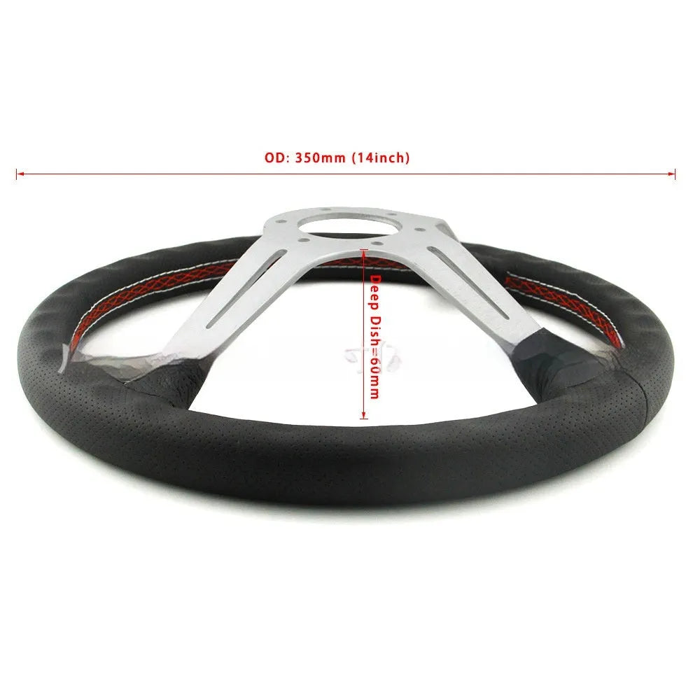 14-inch leather steering wheel with concave centre design in black skeleton variant