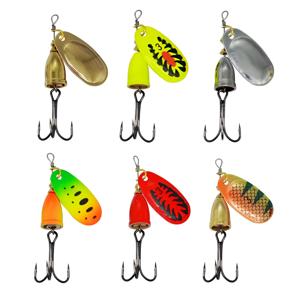 R composite rotating sequins and copper bell metal fishing lure in seven colour options on a 3# size.