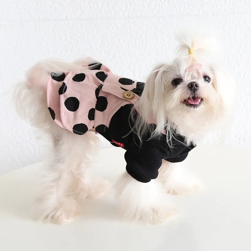 Pet couple clothing set with lapel collar and shoulder strap designs for dogs
