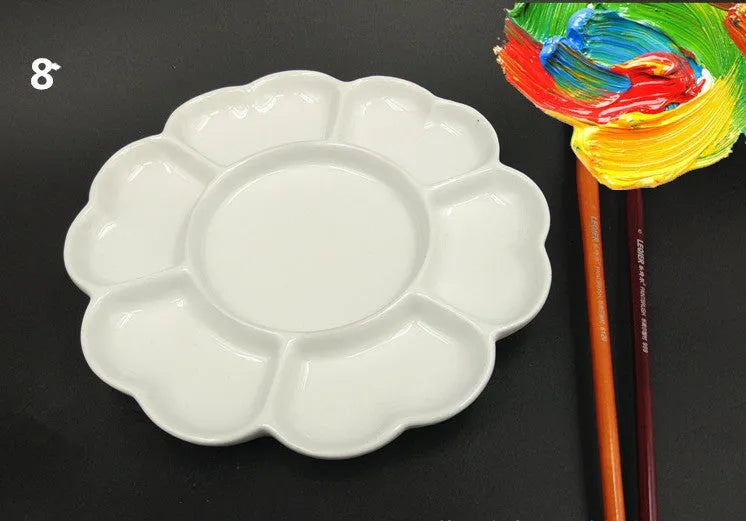 White ceramic plum blossom shaped painting palette for watercolour acrylic oil art