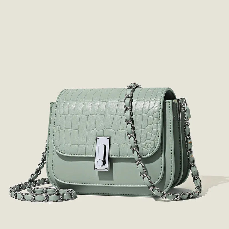 Women's black PU leather chain shoulder bag with phone compartment and crossbody strap