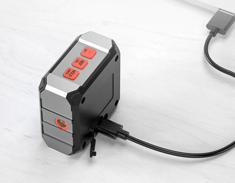 Digital laser infrared woodworking tape measure with alloy casing and backlit display.