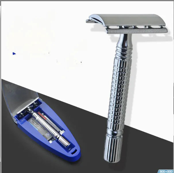 Stainless steel double edged safety razor with chrome plating and storage box