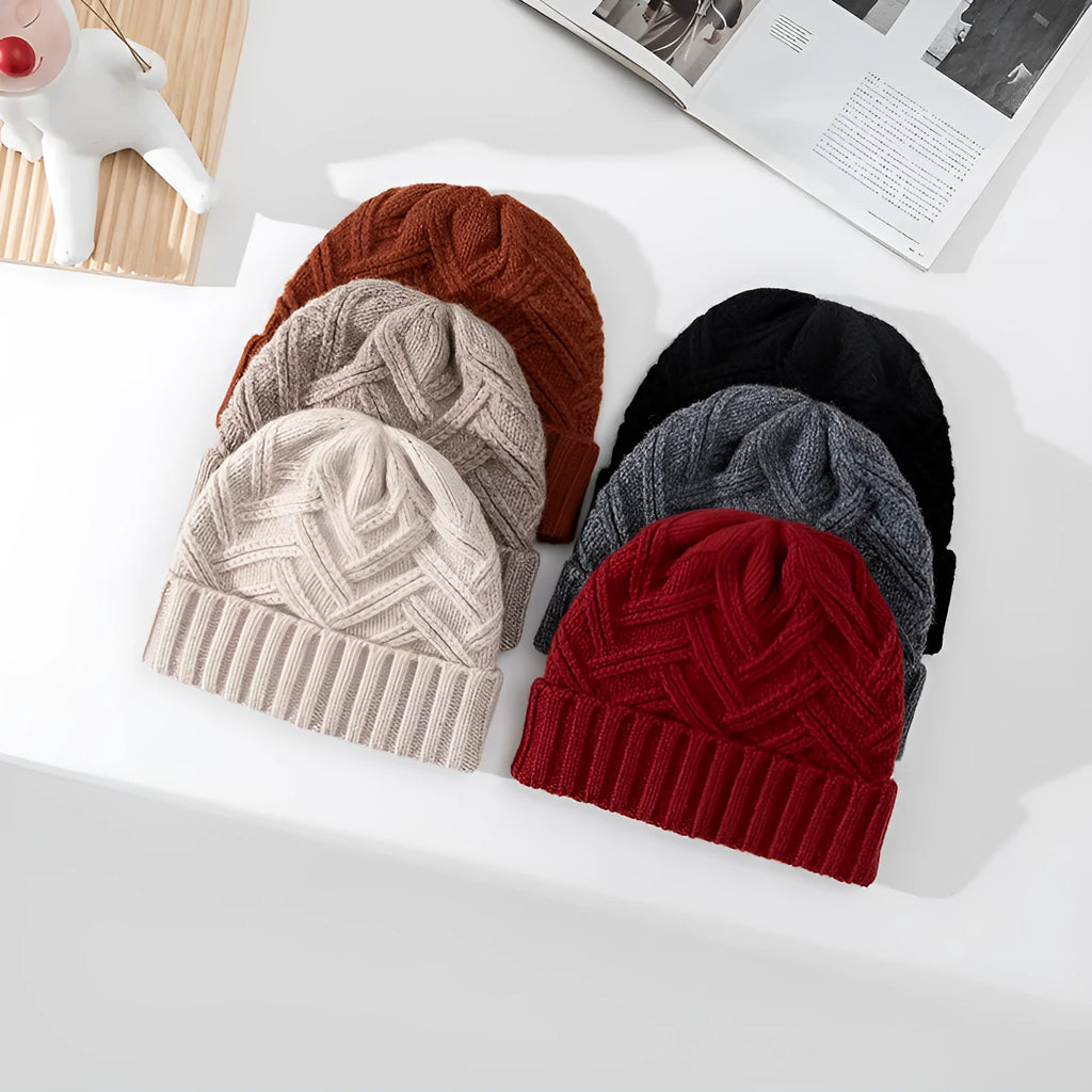 Women's wool knitted dome crown winter hat in six colour options including ivory white, khaki, red, brown, grey and black