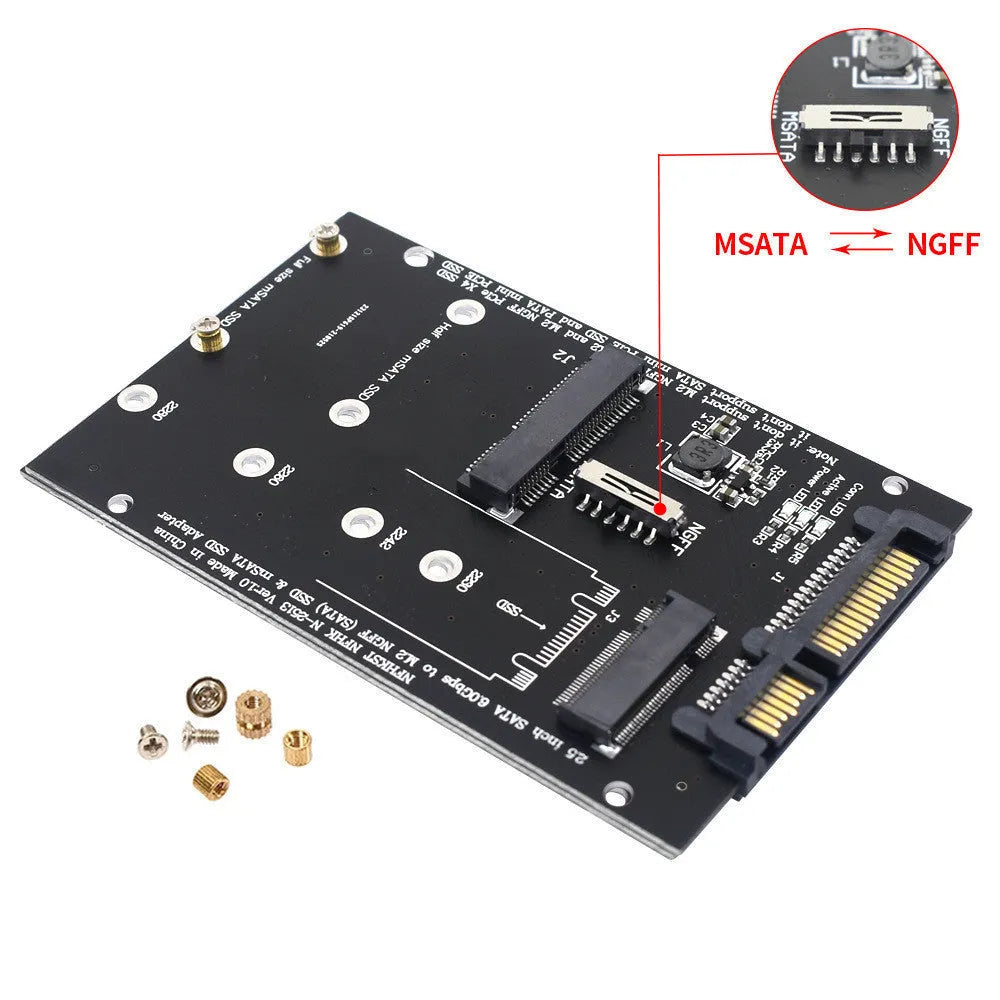 Black and blue SATA3 to M2 NGFF MSATA SSD conversion adapter board for laptop storage upgrades