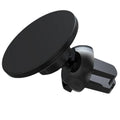 Black aluminium alloy magnetic car phone holder mounted on car air vent