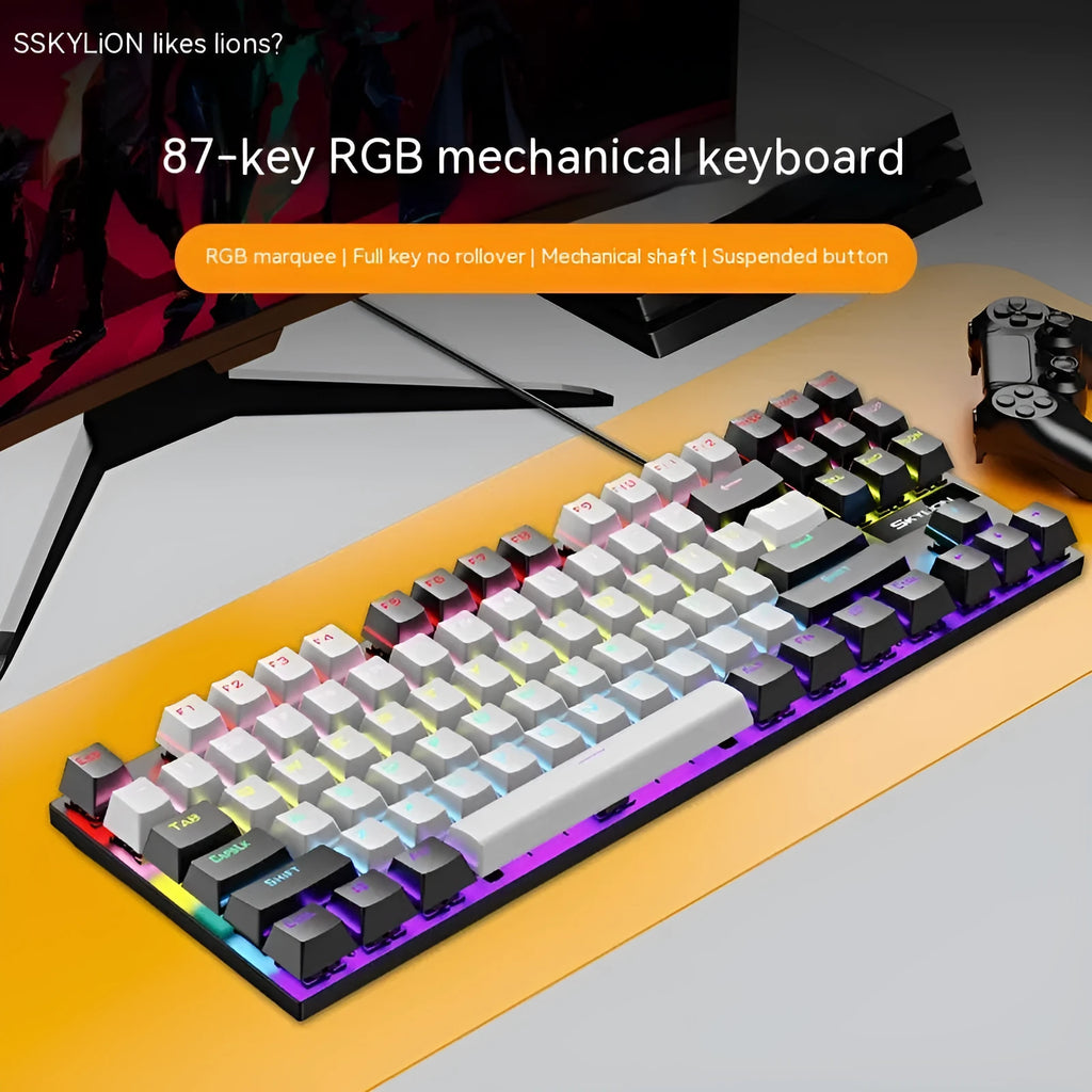 K87 mechanical wired keyboard with green or red axis switches in selected colour with metal construction