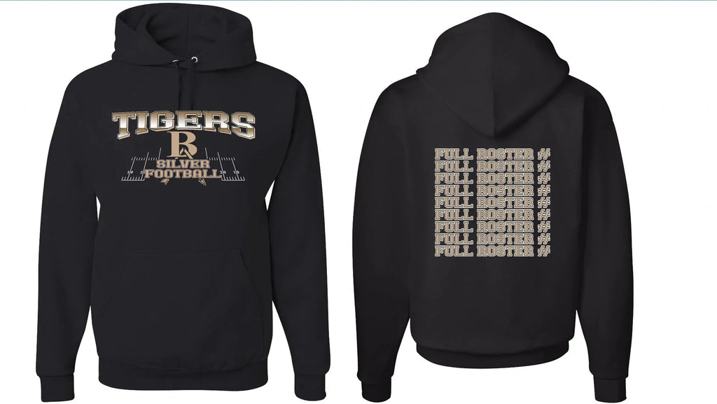 Black simple pullover hoodie with drop-shoulder sleeves and no collar on a grey background.