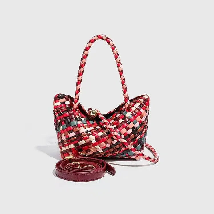 Women's handmade woven PU shoulder bag in fashion colour with woven detail and shoulder strap