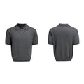 Men's double collar polyester short sleeve shirt in black with loose fit and fastener decoration