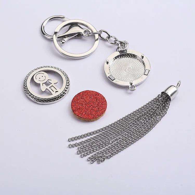 Alloy tassel aromatherapy car pendant with chain and essential oil diffuser compartment in multiple colour options