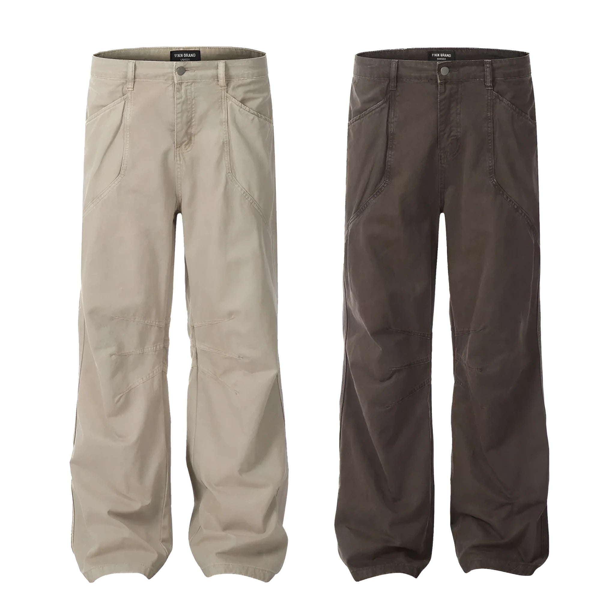 Men's loose straight-leg cotton trousers in brown with high-waist design and straight leg opening