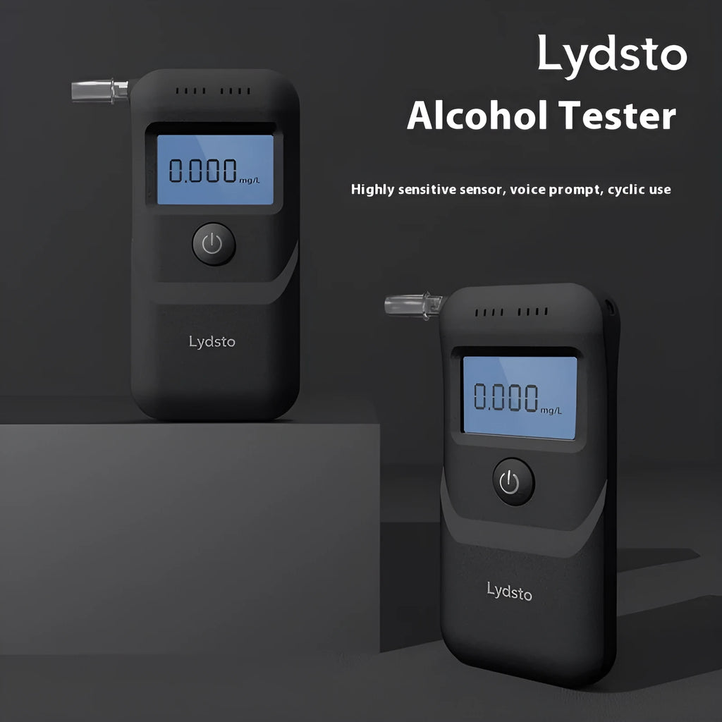 Black handheld household alcohol tester for breath checks and drunk driving detection