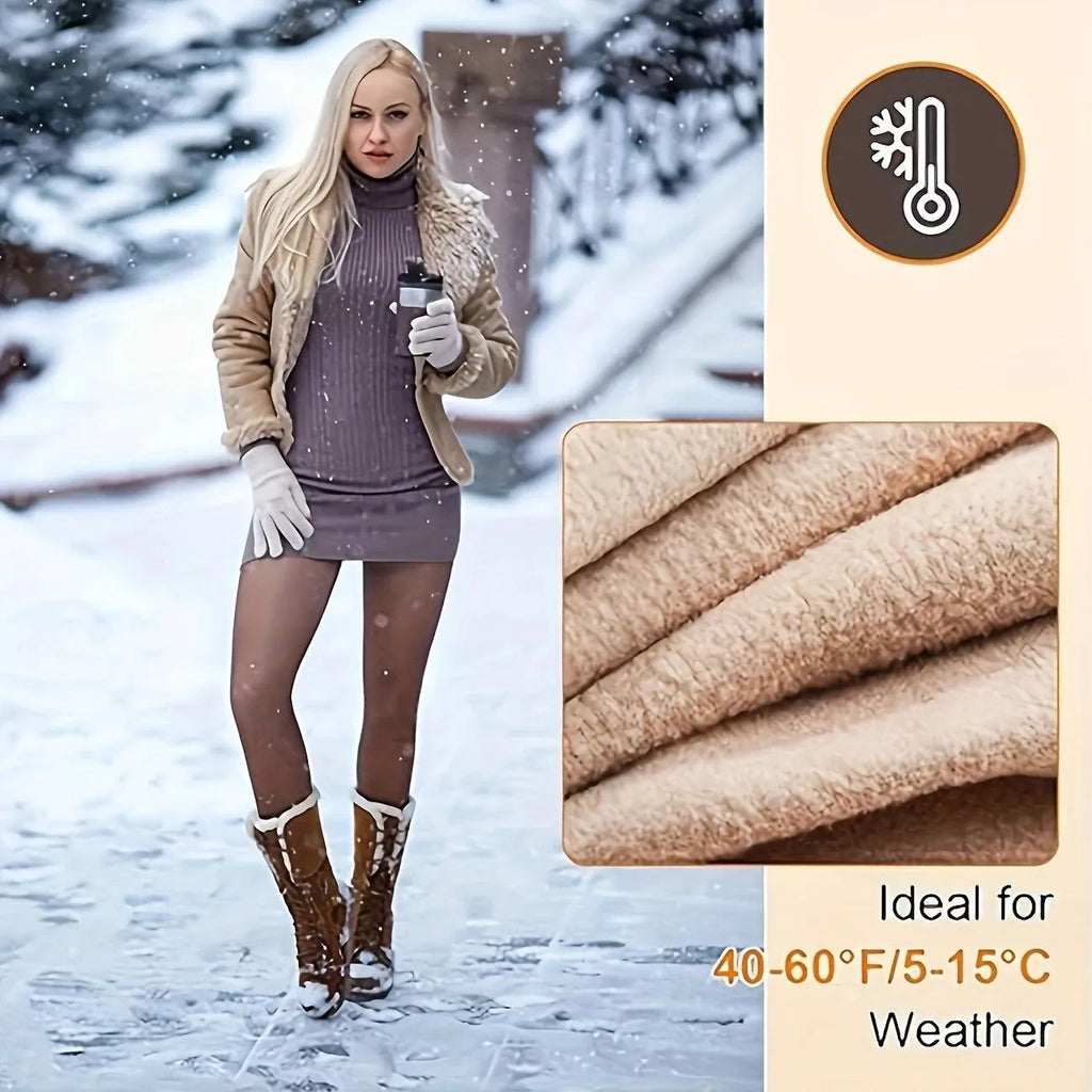 Women's anti-snagging thermal leggings with wool lining in black, coffee, and silver silk styles.