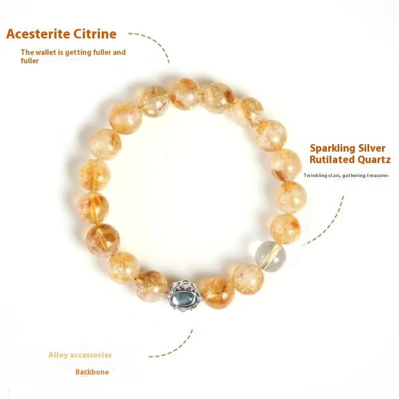 Geometric citrine crystal bracelet with 10mm beads in unisex affordable luxury style