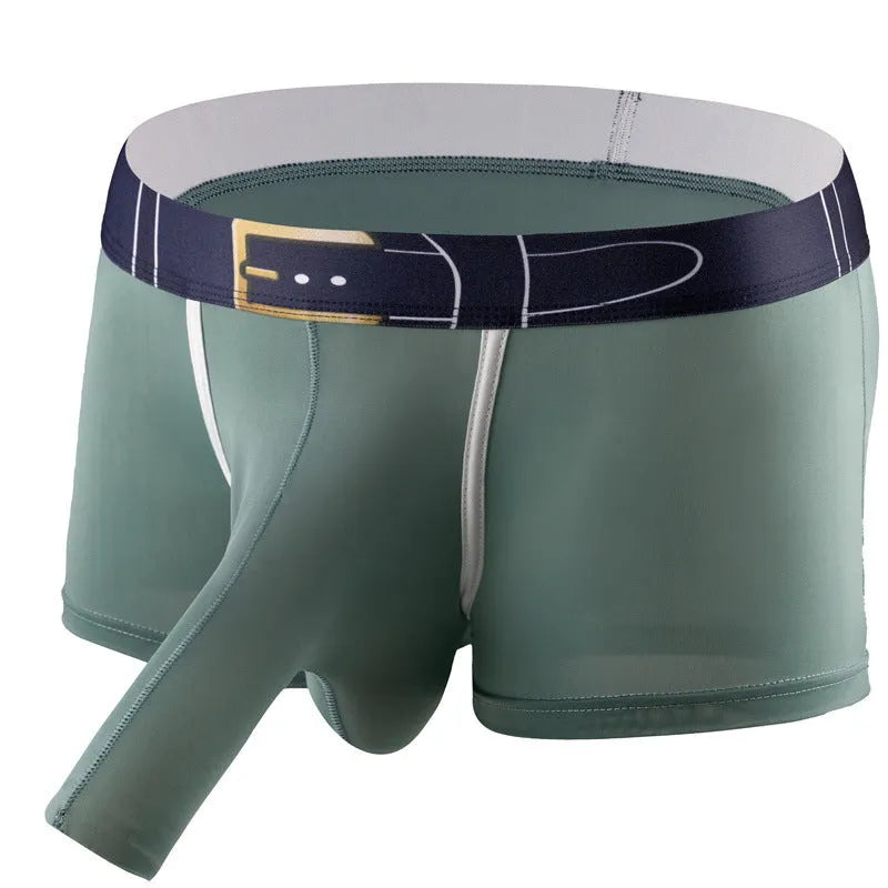 Men's ice silk boxers in solid colours showing mid waist design with size and colour options