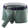 Men's ice silk boxers in solid colours showing mid waist design with size and colour options