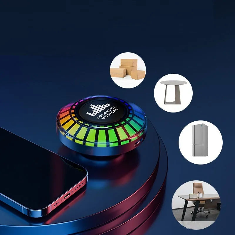 Small cube-shaped LED atmosphere lamp projecting polar light patterns with Bluetooth speaker functionality