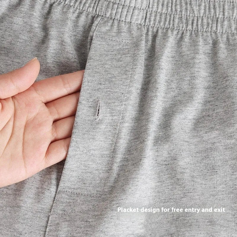 Men's pure cotton boxer shorts in light grey colour showing loose fit and high waist design
