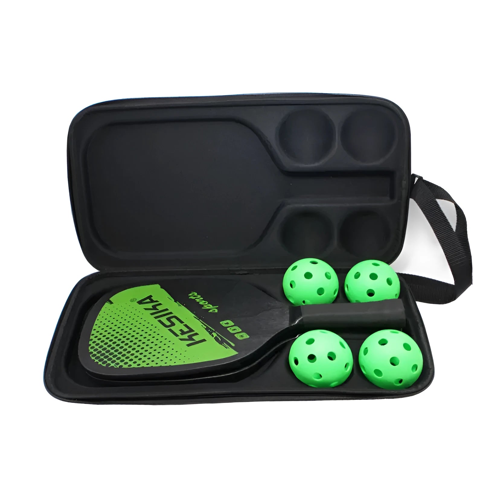 Black EVA pickleball racket storage case with double shoulder straps