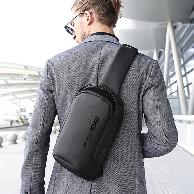 Men's Oxford cloth shoulder bag with USB charging port in business commute style