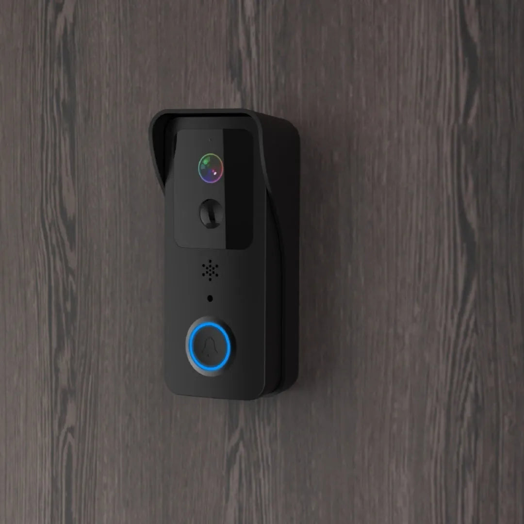 Smart home waterproof HD visual doorbell with intercom on a white or black doodle board mount.