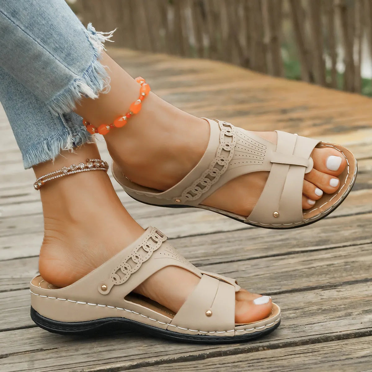 Roman style slope heel slippers with fish mouth toe holder in multiple colour options